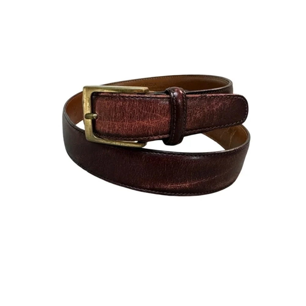 Trafalgar Cortina Mens Leather Belt 32 Burgundy Oxblood Brass Buckle Made in USA